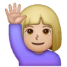Woman Raising Hand: Medium-Light Skin Tone Emoji 🙋🏼‍♀️ image - Samsung style