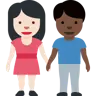 Woman And Man Holding Hands: Light Skin Tone, Dark Skin Tone Emoji 👩🏻‍🤝‍👨🏿 image - Twitter / X (Twemoji) style