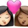 Kiss: Woman, Woman, Light Skin Tone, Medium Skin Tone Emoji 👩🏻‍❤️‍💋‍👩🏽 image - Apple style
