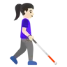 Woman With White Cane Facing Right: Light Skin Tone Emoji 👩🏻‍🦯‍➡️ image - Google Noto Color style