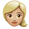 Woman: Medium-Light Skin Tone, Blond Hair Emoji 👱🏼‍♀️ image - WhatsApp style