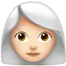 Woman: Light Skin Tone, White Hair Emoji 👩🏻‍🦳 image - Apple style