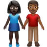 Woman And Man Holding Hands: Dark Skin Tone, Medium-Dark Skin Tone Emoji 👩🏿‍🤝‍👨🏾 image - Apple style