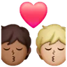 Kiss: Person, Person, Medium-Light Skin Tone, Medium-Dark Skin Tone Emoji 🧑🏼‍❤️‍💋‍🧑🏾 image - Samsung style