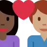 Couple With Heart: Woman, Man, Dark Skin Tone, Medium Skin Tone Emoji 👩🏿‍❤️‍👨🏽 image - Twitter / X (Twemoji) style