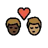 Kiss: Man, Man, Dark Skin Tone, Medium Skin Tone Emoji 👨🏿‍❤️‍💋‍👨🏽 image - OpenMoji style