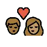 Kiss: Woman, Man, Medium-Dark Skin Tone, Medium Skin Tone Emoji 👩🏾‍❤️‍💋‍👨🏽 image - OpenMoji style