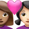 Couple With Heart: Woman, Woman, Medium Skin Tone, Light Skin Tone Emoji 👩🏽‍❤️‍👩🏻 image - Apple style