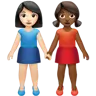 Women Holding Hands: Light Skin Tone, Medium-Dark Skin Tone Emoji 👩🏻‍🤝‍👩🏾 image - Apple style