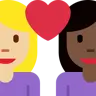 Couple With Heart: Woman, Woman, Medium-Light Skin Tone, Dark Skin Tone Emoji 👩🏼‍❤️‍👩🏿 image - Twitter / X (Twemoji) style