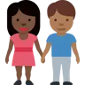 Woman And Man Holding Hands: Dark Skin Tone, Medium-Dark Skin Tone Emoji 👩🏿‍🤝‍👨🏾 image - Twitter / X (Twemoji) style