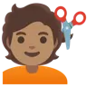 Person Getting Haircut: Medium Skin Tone Emoji 💇🏽 image - Google Noto Color style