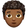 Person: Medium-Dark Skin Tone, Curly Hair Emoji 🧑🏾‍🦱 image - Apple style