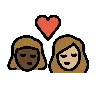 Kiss: Woman, Woman, Dark Skin Tone, Medium-Light Skin Tone Emoji 👩🏿‍❤️‍💋‍👩🏼 image - OpenMoji style