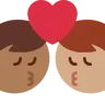 Kiss: Man, Man, Medium-Dark Skin Tone, Medium Skin Tone Emoji 👨🏾‍❤️‍💋‍👨🏽 image - Twitter / X (Twemoji) style