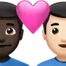 Couple With Heart: Man, Man, Dark Skin Tone, Light Skin Tone Emoji 👨🏿‍❤️‍👨🏻 image - Apple style