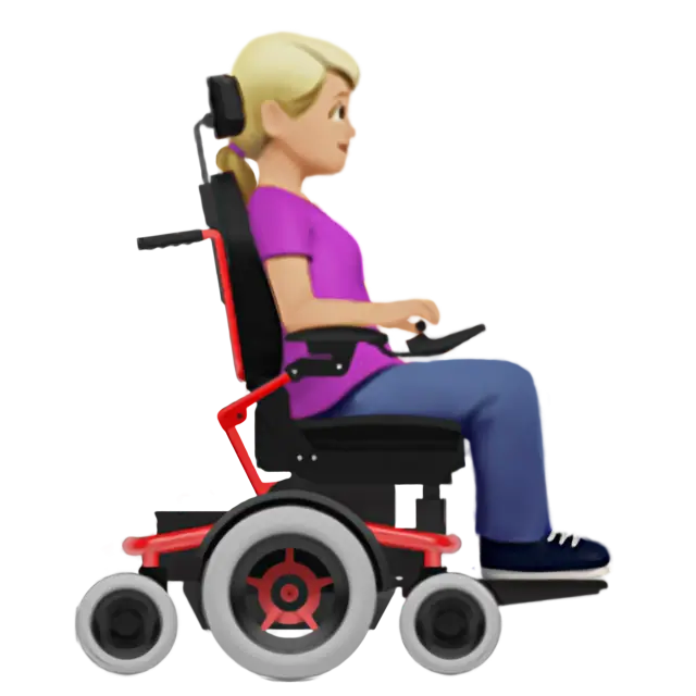 Woman In Motorized Wheelchair Facing Right: Medium-Light Skin Tone