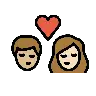 Kiss: Person, Person, Medium-Light Skin Tone, Light Skin Tone Emoji 🧑🏼‍❤️‍💋‍🧑🏻 image - OpenMoji style