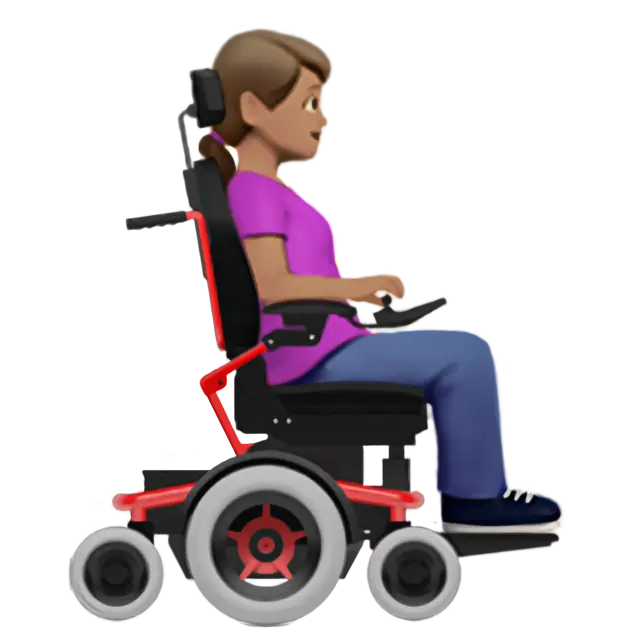 Woman In Motorized Wheelchair Facing Right: Medium Skin Tone