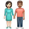 Woman And Man Holding Hands: Light Skin Tone, Medium Skin Tone Emoji 👩🏻‍🤝‍👨🏽 image - WhatsApp style