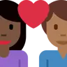 Couple With Heart: Woman, Man, Dark Skin Tone, Medium-Dark Skin Tone Emoji 👩🏿‍❤️‍👨🏾 image - Twitter / X (Twemoji) style