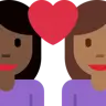 Couple With Heart: Woman, Woman, Dark Skin Tone, Medium-Dark Skin Tone Emoji 👩🏿‍❤️‍👩🏾 image - Twitter / X (Twemoji) style