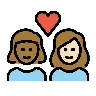 Couple With Heart: Woman, Woman, Medium-Dark Skin Tone, Light Skin Tone Emoji 👩🏾‍❤️‍👩🏻 image - OpenMoji style