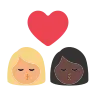 Kiss: Woman, Woman, Medium-Light Skin Tone, Dark Skin Tone Emoji 👩🏼‍❤️‍💋‍👩🏿 image - Tossface style