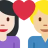 Couple With Heart: Woman, Man, Light Skin Tone, Medium-Light Skin Tone Emoji 👩🏻‍❤️‍👨🏼 image - Twitter / X (Twemoji) style