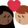 Kiss: Woman, Man, Dark Skin Tone, Medium Skin Tone Emoji 👩🏿‍❤️‍💋‍👨🏽 image - Twitter / X (Twemoji) style