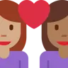 Couple With Heart: Woman, Woman, Medium Skin Tone, Medium-Dark Skin Tone Emoji 👩🏽‍❤️‍👩🏾 image - Twitter / X (Twemoji) style