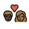 Kiss: Person, Person, Dark Skin Tone, Medium-Dark Skin Tone Emoji 🧑🏿‍❤️‍💋‍🧑🏾 image - OpenMoji style