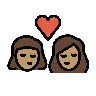 Kiss: Woman, Woman, Medium Skin Tone Emoji 👩🏽‍❤️‍💋‍👩🏽 image - OpenMoji style