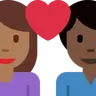 Couple With Heart: Woman, Man, Medium-Dark Skin Tone, Dark Skin Tone Emoji 👩🏾‍❤️‍👨🏿 image - Twitter / X (Twemoji) style