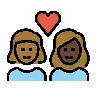 Couple With Heart: Woman, Woman, Medium-Dark Skin Tone, Dark Skin Tone Emoji 👩🏾‍❤️‍👩🏿 image - OpenMoji style
