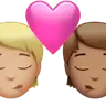 Kiss: Person, Person, Medium-Light Skin Tone, Medium Skin Tone Emoji 🧑🏼‍❤️‍💋‍🧑🏽 image - Apple style