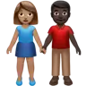 Woman And Man Holding Hands: Medium Skin Tone, Dark Skin Tone Emoji 👩🏽‍🤝‍👨🏿 image - Apple style