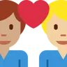 Couple With Heart: Man, Man, Medium Skin Tone, Medium-Light Skin Tone Emoji 👨🏽‍❤️‍👨🏼 image - Twitter / X (Twemoji) style