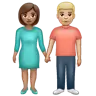 Woman And Man Holding Hands: Medium Skin Tone, Medium-Light Skin Tone Emoji 👩🏽‍🤝‍👨🏼 image - WhatsApp style