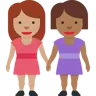 Women Holding Hands: Medium Skin Tone, Medium-Dark Skin Tone Emoji 👩🏽‍🤝‍👩🏾 image - Twitter / X (Twemoji) style