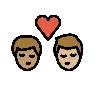 Kiss: Man, Man, Medium Skin Tone, Medium-Light Skin Tone Emoji 👨🏽‍❤️‍💋‍👨🏼 image - OpenMoji style