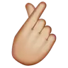 Hand With Index Finger And Thumb Crossed: Medium-Light Skin Tone Emoji 🫰🏼 image - WhatsApp style