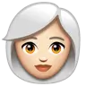Woman: Light Skin Tone, White Hair Emoji 👩🏻‍🦳 image - WhatsApp style
