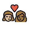 Kiss: Woman, Woman, Medium-Light Skin Tone, Medium-Dark Skin Tone Emoji 👩🏼‍❤️‍💋‍👩🏾 image - OpenMoji style