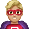 Man Superhero: Medium-Light Skin Tone Emoji 🦸🏼‍♂️ image - Apple style