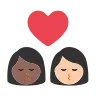 Kiss: Woman, Woman, Medium-Dark Skin Tone, Light Skin Tone Emoji 👩🏾‍❤️‍💋‍👩🏻 image - Tossface style