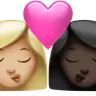 Kiss: Woman, Woman, Medium-Light Skin Tone, Dark Skin Tone Emoji 👩🏼‍❤️‍💋‍👩🏿 image - Apple style