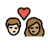 Kiss: Woman, Man, Light Skin Tone, Medium Skin Tone Emoji 👩🏻‍❤️‍💋‍👨🏽 image - OpenMoji style