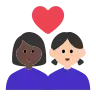 Couple With Heart: Woman, Woman, Dark Skin Tone, Light Skin Tone Emoji 👩🏿‍❤️‍👩🏻 image - Tossface style