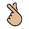 Hand With Index Finger And Thumb Crossed: Medium-Light Skin Tone Emoji 🫰🏼 image - OpenMoji style